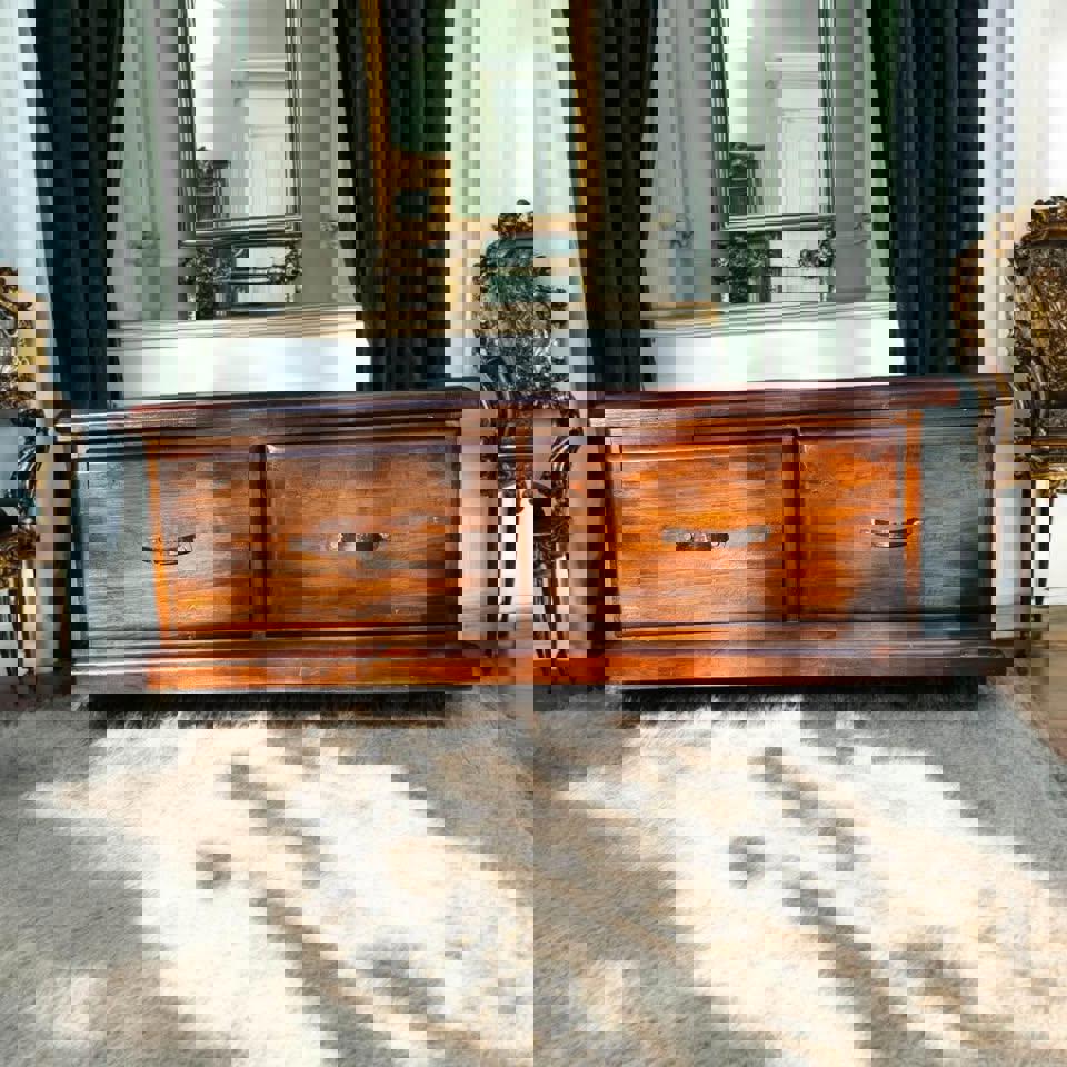 Large thick rustic wooden coffee table tv unit sideboard and a pair matching corner tables