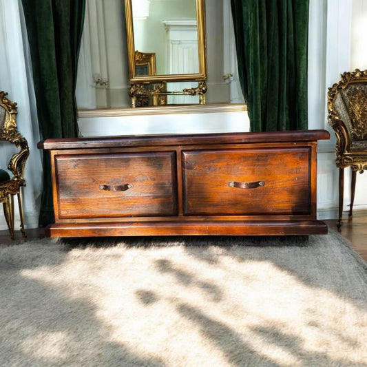 Large thick rustic wooden coffee table tv unit sideboard and a pair matching corner tables