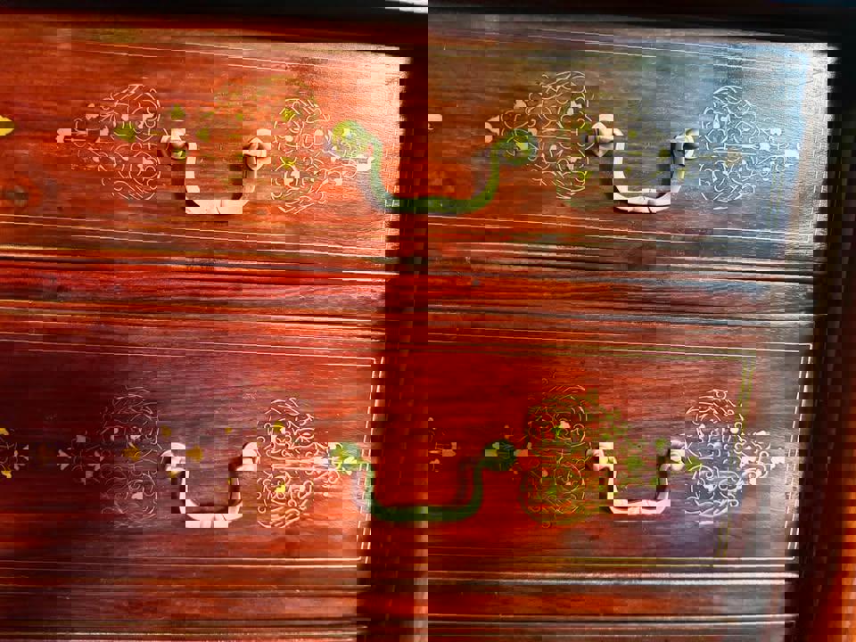 Antique European Brass Inlay Masterpiece cabinet sideboard hall stand hallway