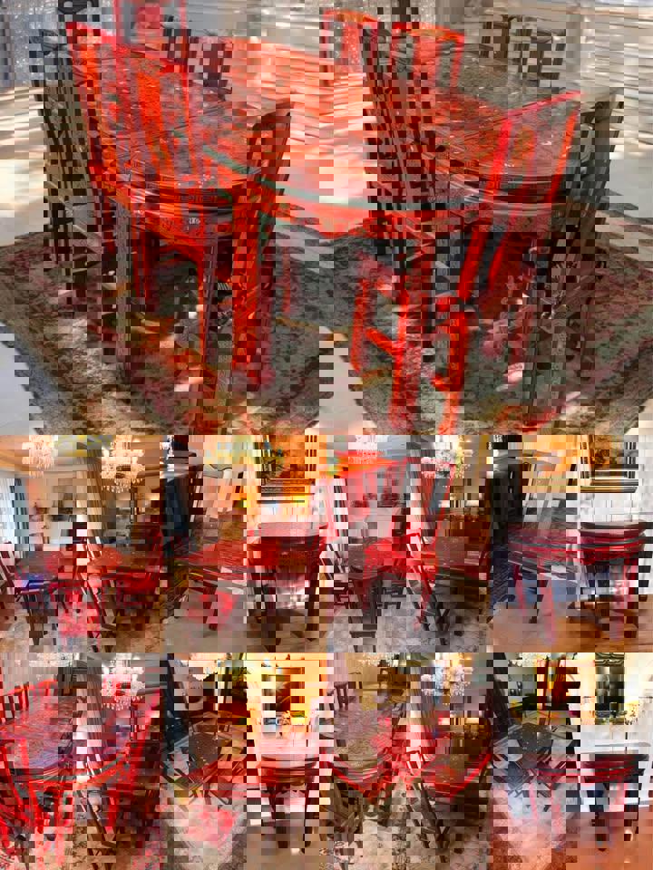 Antique Chinese Transformable Dining Set – 8 Chairs + Hall Stand+ round table