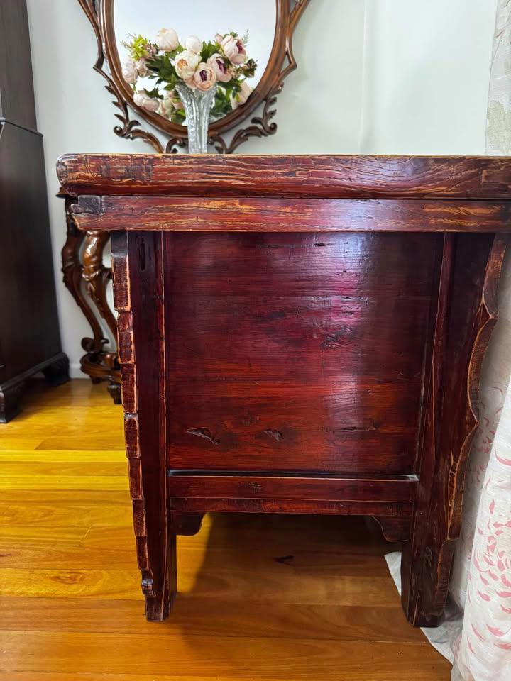 Antique Handcrafted Wooden Chest with Intricate Carvings
