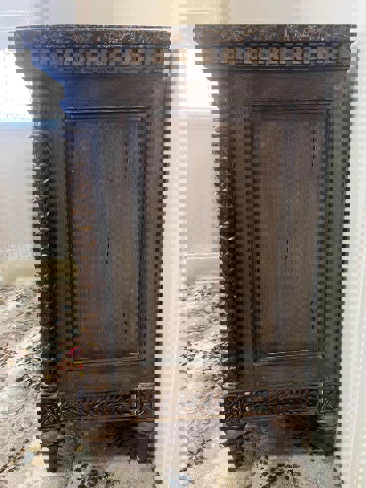 Marble top wine cabinet 128x52x87cm antique matching sideboard 123x48x84cm