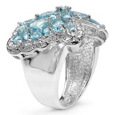 Stunning Womens White Gold Rhodium Over Solid Sterling Silver 4.56 CTW Swiss Blue Topaz Size 7