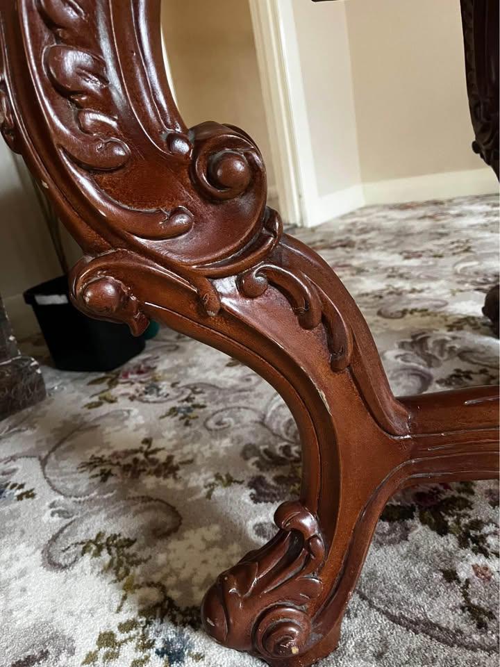 Mahogany Wood HandCarved GetrudeHall/ConsoleTable/center table Marble 88x145x87h