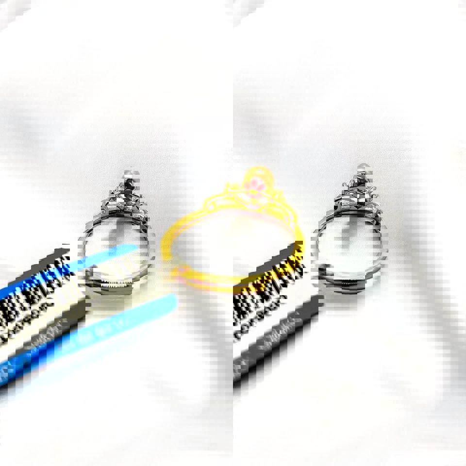 Elegant Gold Ring with Natural Seawater Gold Pearl and Accent Stone in S925