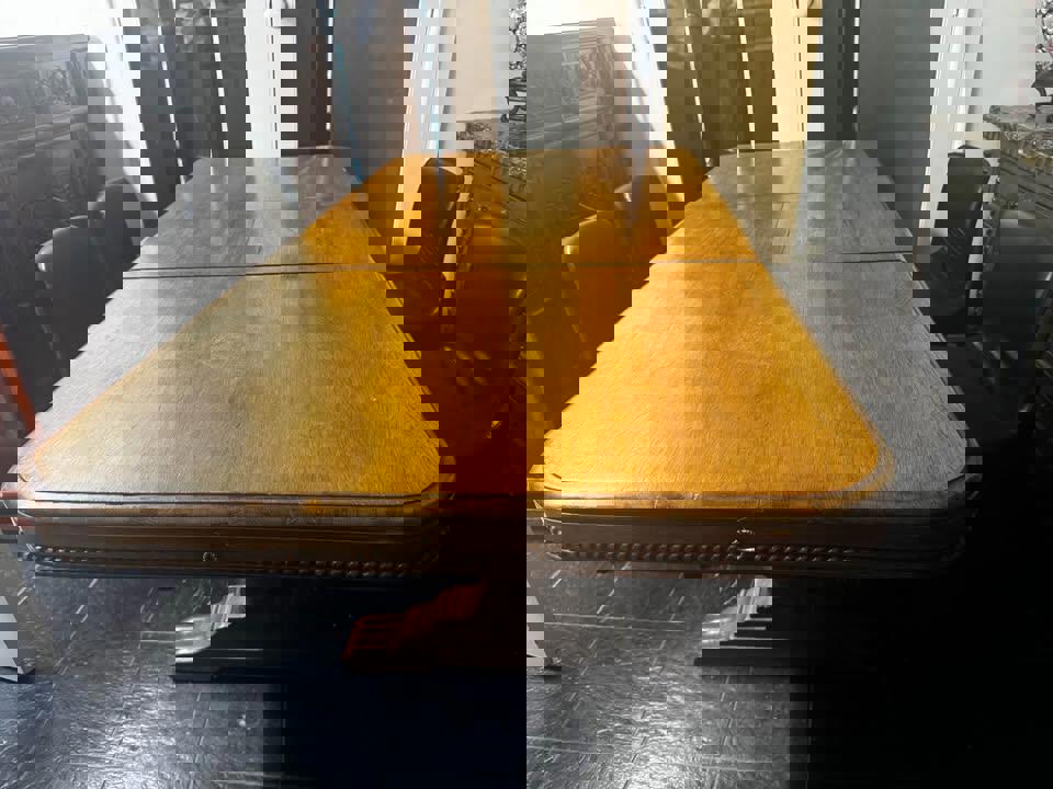 Antique small extended dining table solid timber with 4 chairs