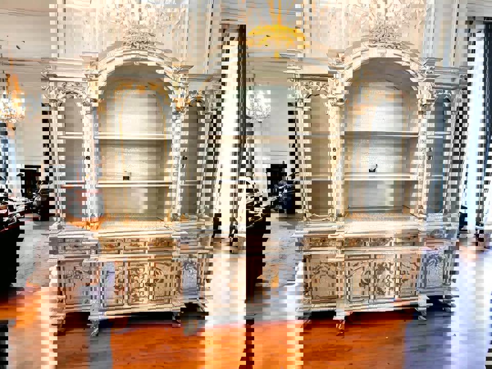 antique white large bookshelf sideboard buffet display cabinet wall unit