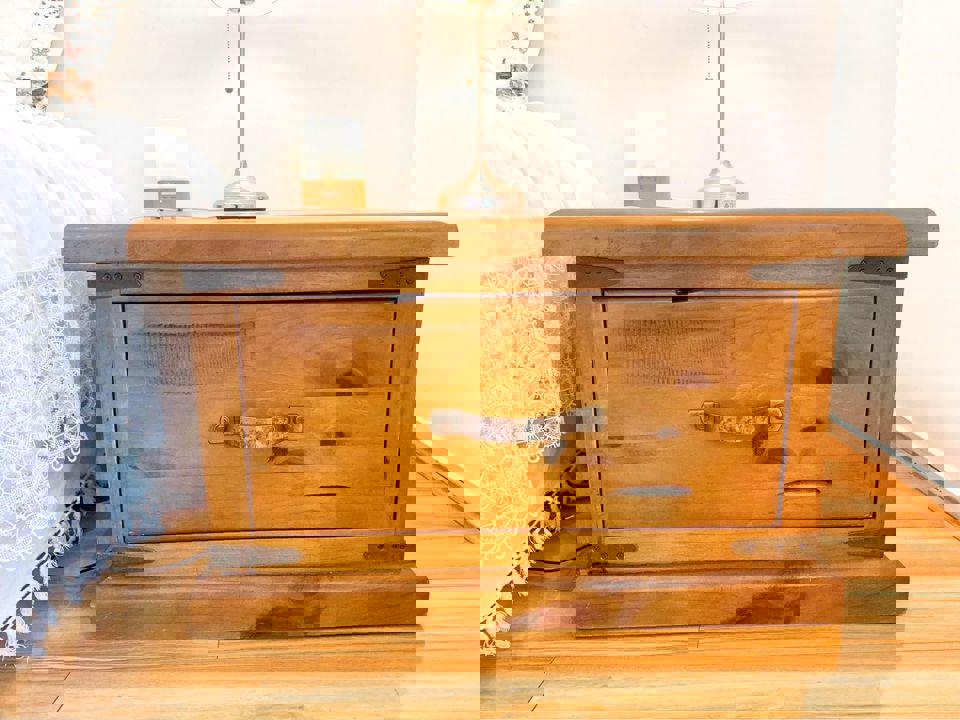 Large thick rustic wooden coffee table tv unit sideboard and a pair matching corner tables