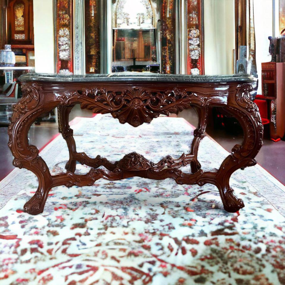 Mahogany Wood HandCarved GetrudeHall/ConsoleTable/center table Marble 88x145x87h