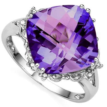 10K White Gold 6 CTW Amethyst Diamonds Size 7 Designer Ring gift birthday amethyst ring gold