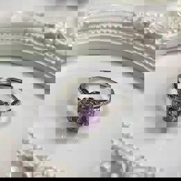 Natural Amethyst ring in silver adjustable purple ring