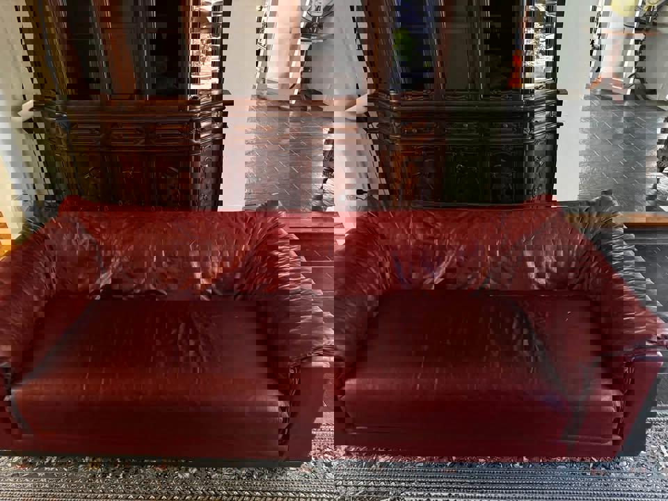Vintage pure red leather sofa super comfortable 3 seats