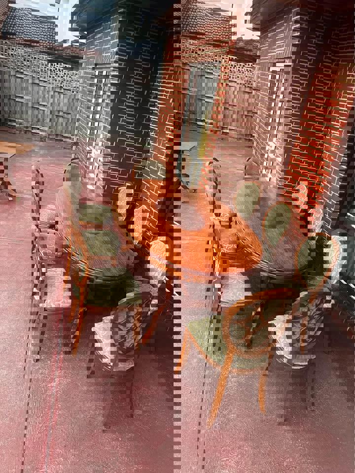 Impressive solid dinner table 2.45mx1.30m with 8 cushion large chairs