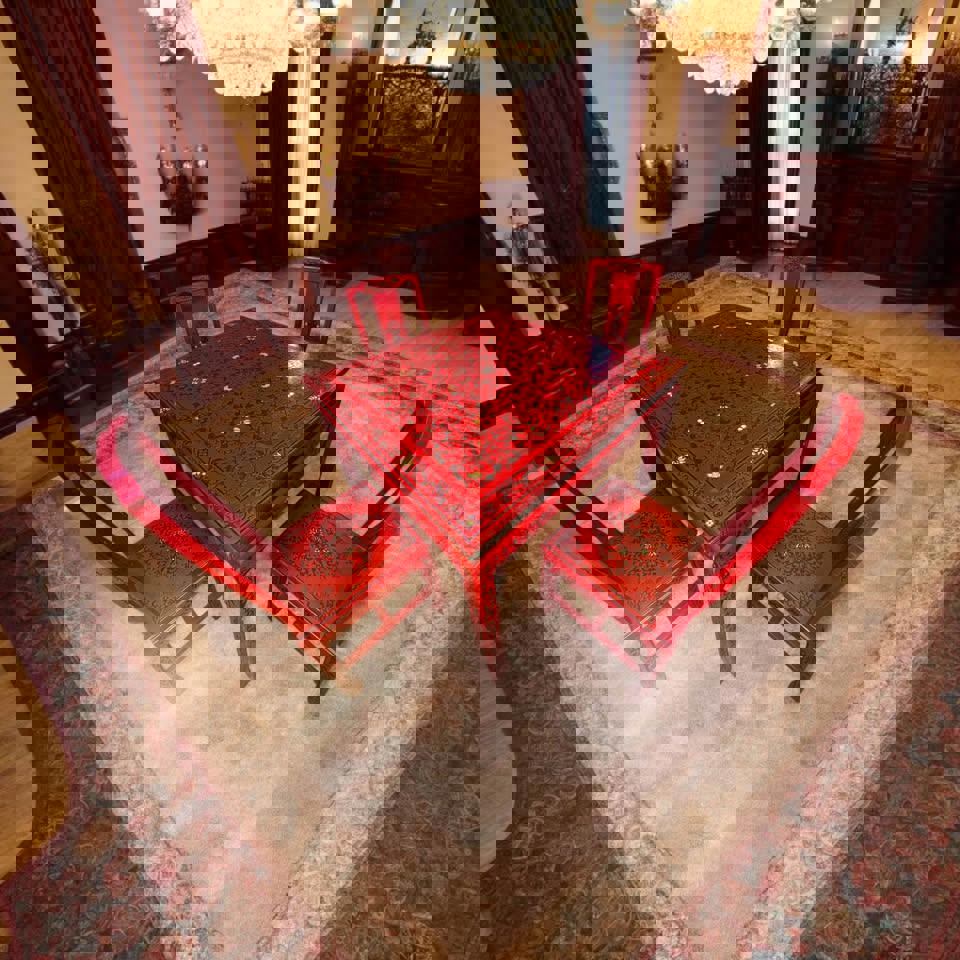 Antique Chinese Transformable Dining Set – 8 Chairs + Hall Stand+ round table