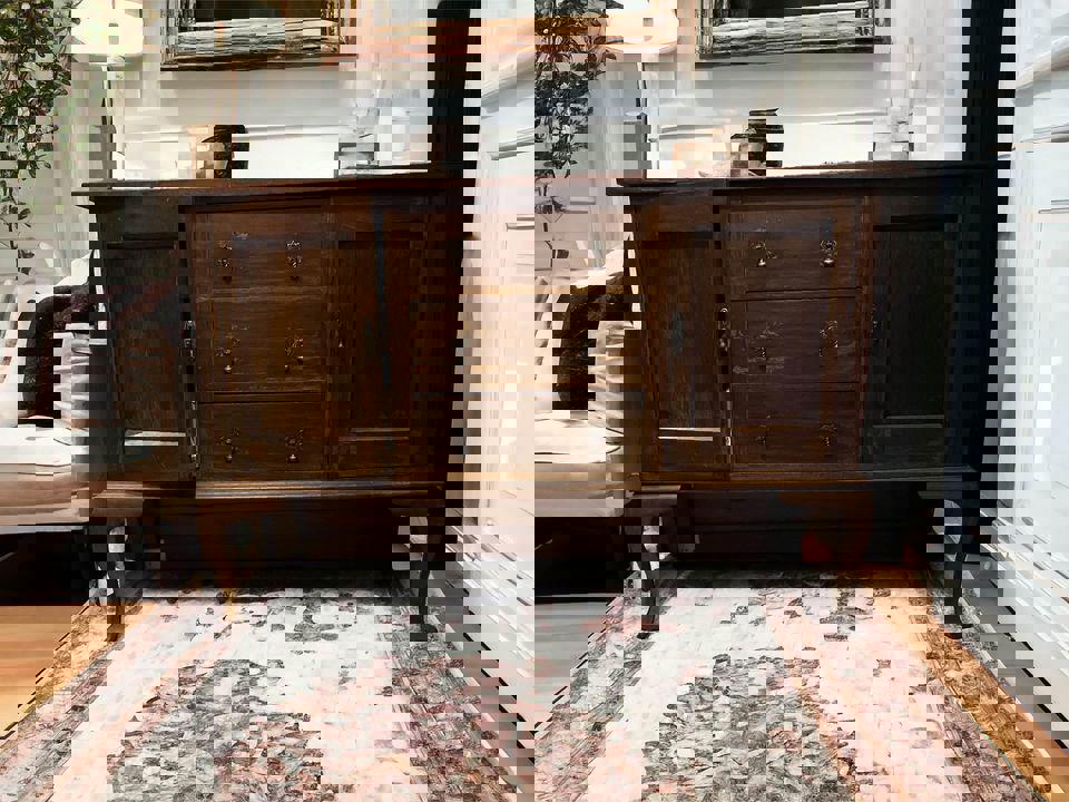 152x 52x100cm walnut solid timber antique tall boy sideboard hall stand TV stand