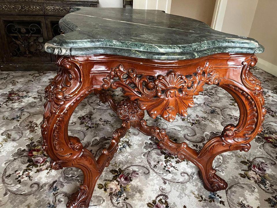 Mahogany Wood HandCarved GetrudeHall/ConsoleTable/center table Marble 88x145x87h