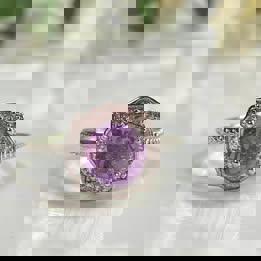 Natural Amethyst ring in silver adjustable purple ring