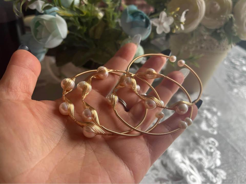 Natural freshwater pearls bangle adjustable 14k gold filled handmade gift
