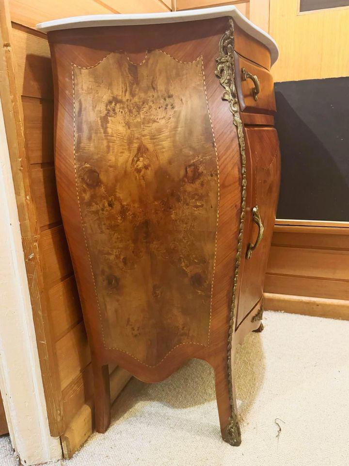 Louis XV Mahogany Cabinet with Marble Top & Brass Accents new condition