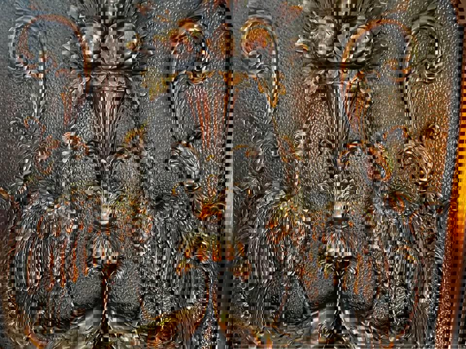 Impressive very large antique wall unit display cabinet mahogany 330x200x60cm hand carved