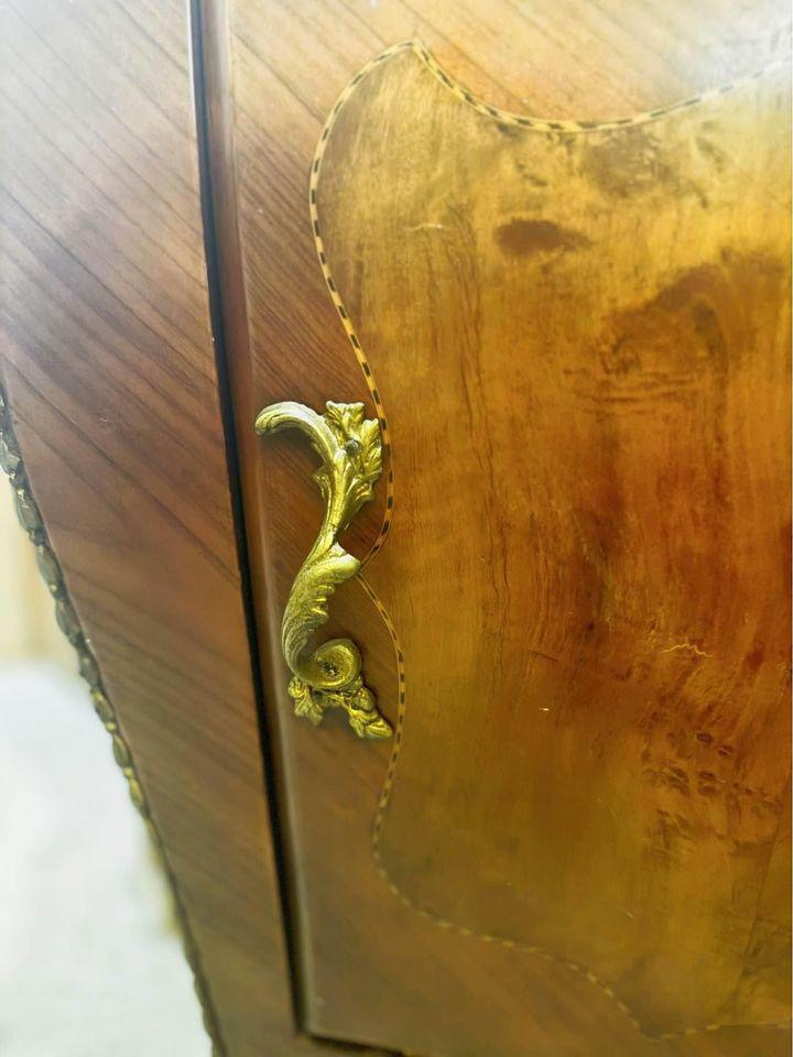 Louis XV Mahogany Cabinet with Marble Top & Brass Accents new condition