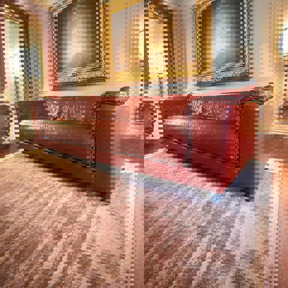 Vintage pure red leather sofa super comfortable 3 seats