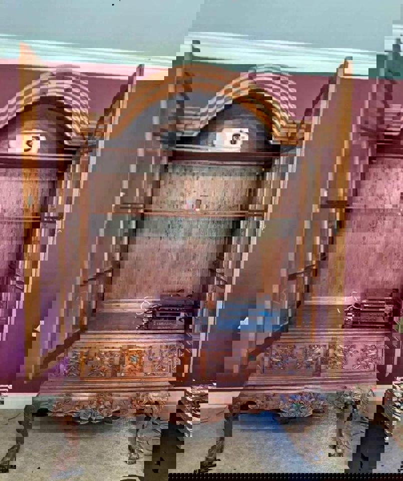 Impressive vintage display cabinet 3 parts easy move solid timber 238x165x80 cm