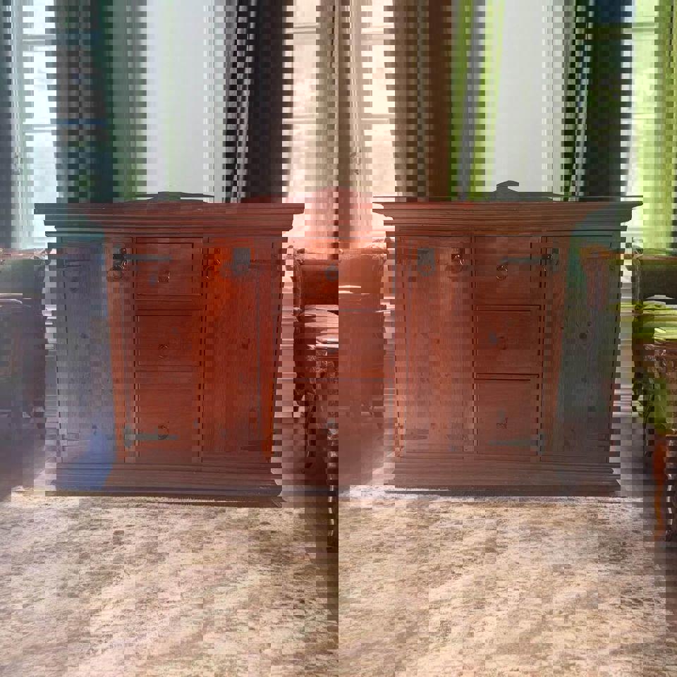 Solid timber refurbished sideboard antique style tall boy chest of drawers