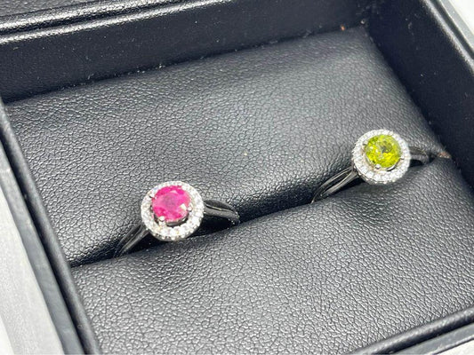 Stunning Dual Gemstone Ring Set - Pink & Yellow/Green Stones