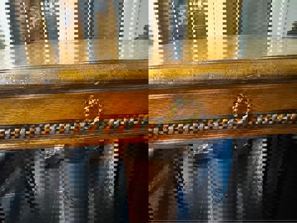 Antique small extended dining table solid timber with 4 chairs