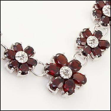 White Gold plated Sterling Silver Diamonds and 29.0 CTW Garnet 17 Inch Designer Necklace