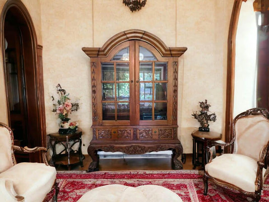 Impressive vintage display cabinet 3 parts easy move solid timber 238x165x80 cm