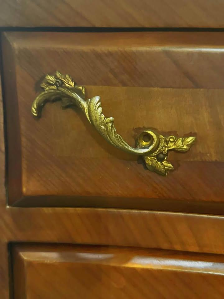 Louis XV Mahogany Cabinet with Marble Top & Brass Accents new condition