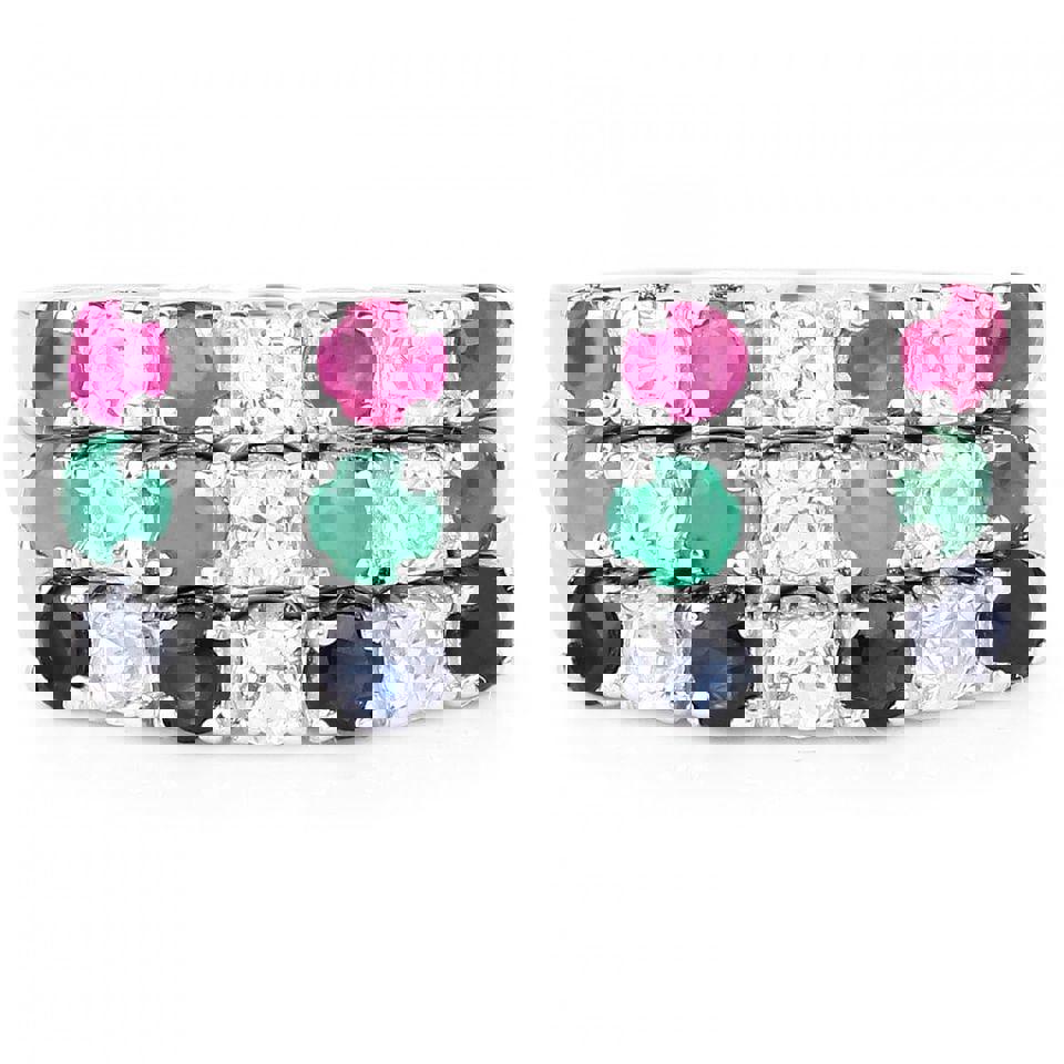 Ravishing Ladies Sterling Silver Sapphire Emerald Ruby and Topaz Size 6 Designer Ring