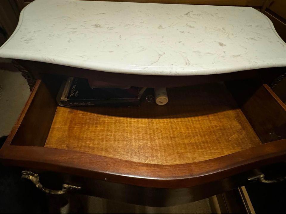 Louis XV Mahogany Cabinet with Marble Top & Brass Accents new condition