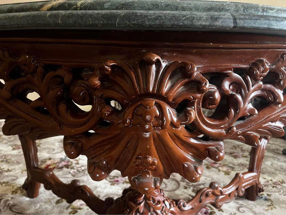 Mahogany Wood HandCarved GetrudeHall/ConsoleTable/center table Marble 88x145x87h