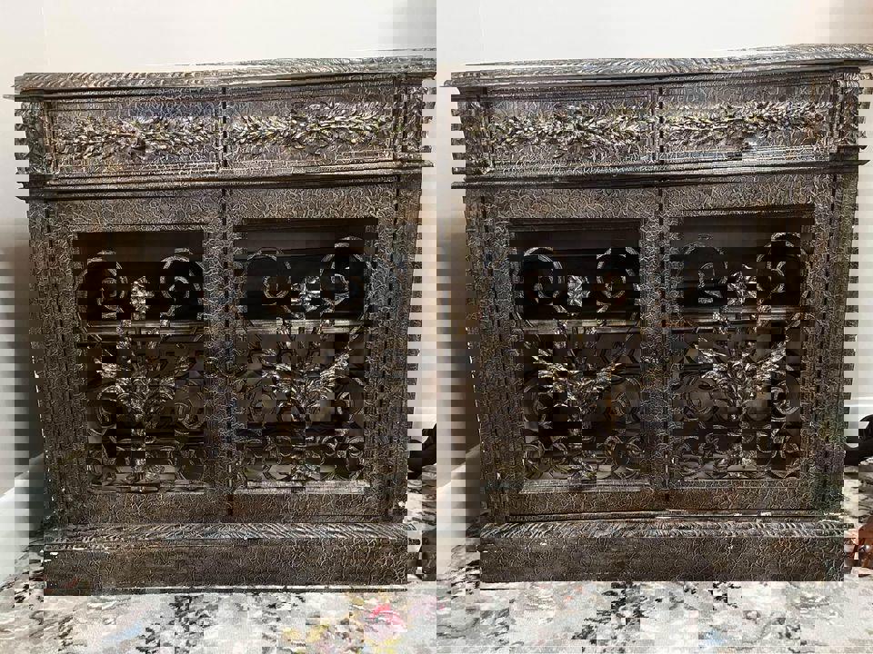 Marble top wine cabinet 128x52x87cm antique matching sideboard 123x48x84cm