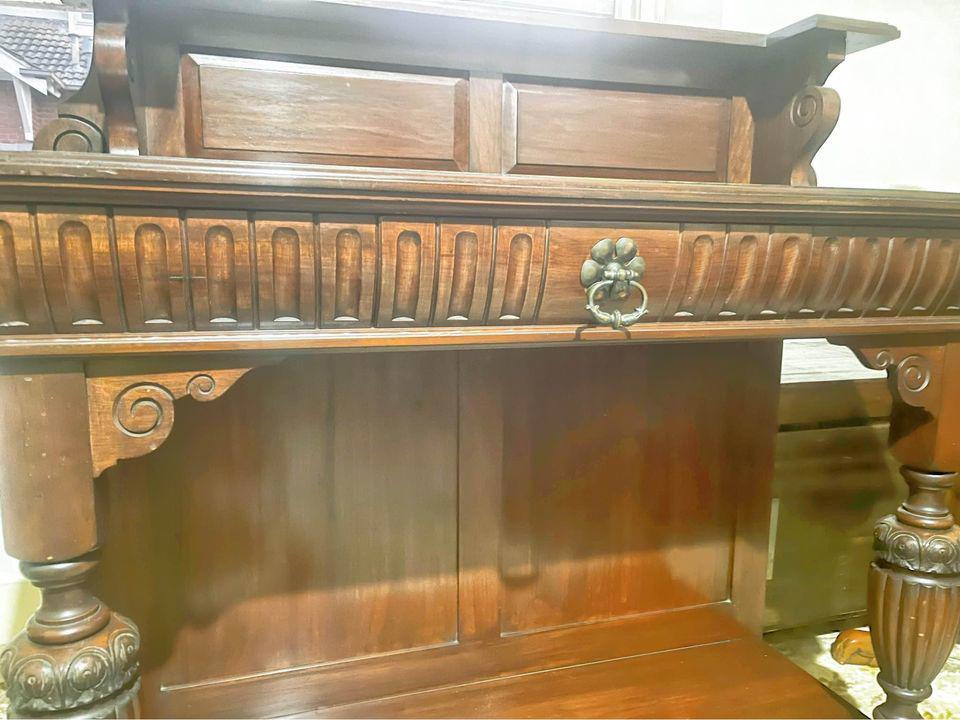 Antique Mahogany Sideboard Buffet hand carved excellent condition 110L x 45W x 115H cm