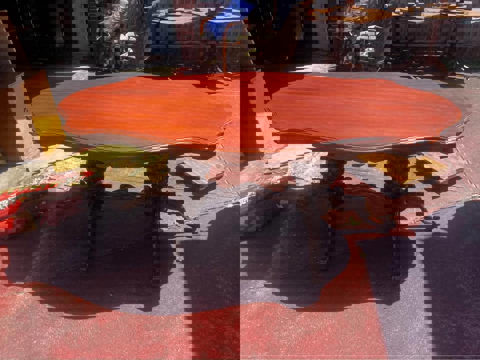 Antique solid timber oval shape dining table 175x 108x76 cm with 6 chairs