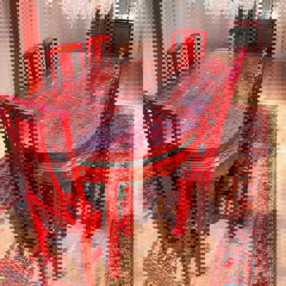 Antique Chinese Transformable Dining Set – 8 Chairs + Hall Stand+ round table