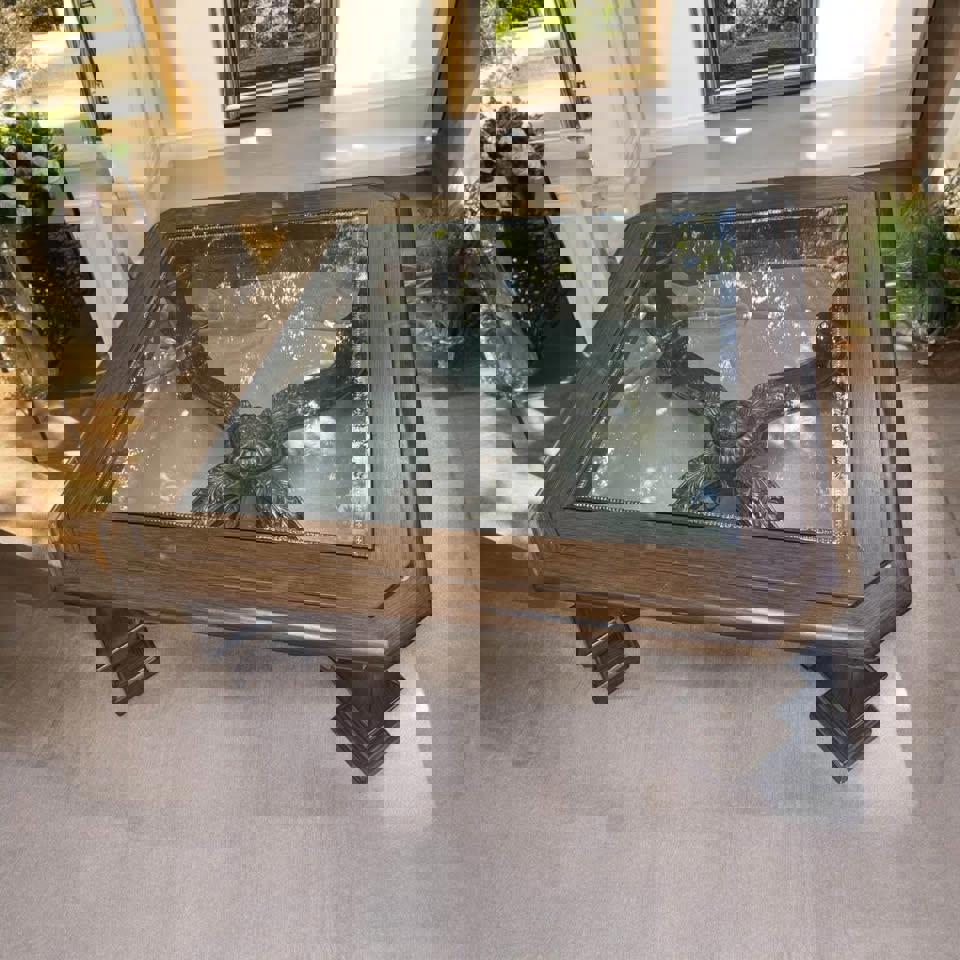 Large luxury vintage square coffee table 120x120x60cm with thick glass top