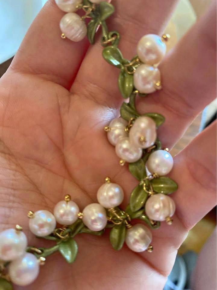 Handmade Women Lily Bell orchid Cultured Pearl Vintage Bracelets& pendent