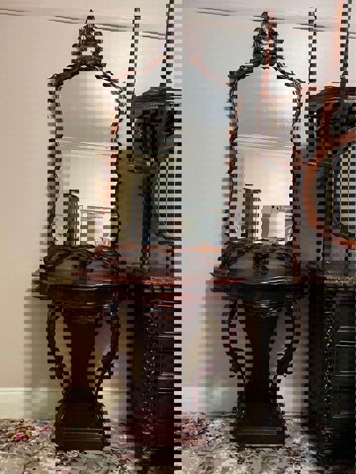 Antique timber frame rococo wall mirror