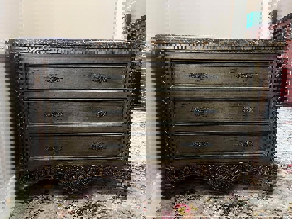 Marble top wine cabinet 128x52x87cm antique matching sideboard 123x48x84cm