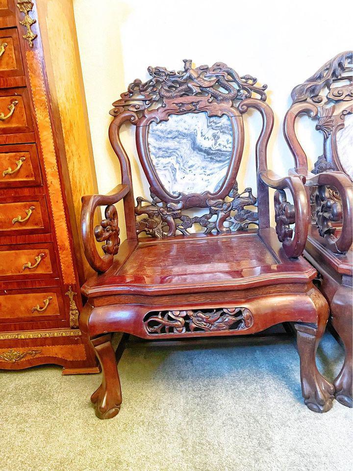 Antique Qing Dynasty 150 years old Sofa Set Hand-Carved Rosewood & Marble