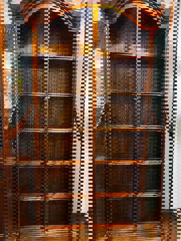 110x235x34cm tall crystal display cabinet book shelf mahogany solid timber