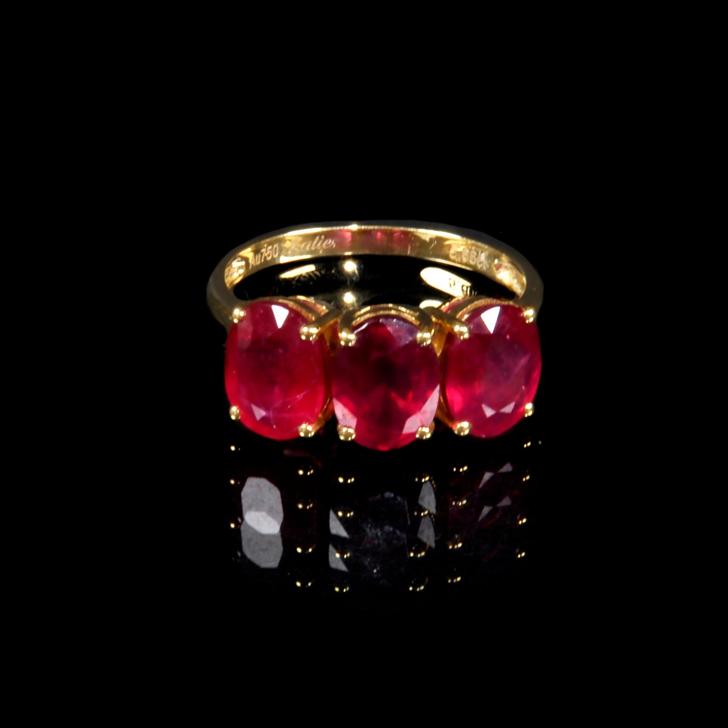 18K Gold Natural ruby three stone ring, 18K gold, handmade, Gift, women, natural ruby, US 7.5