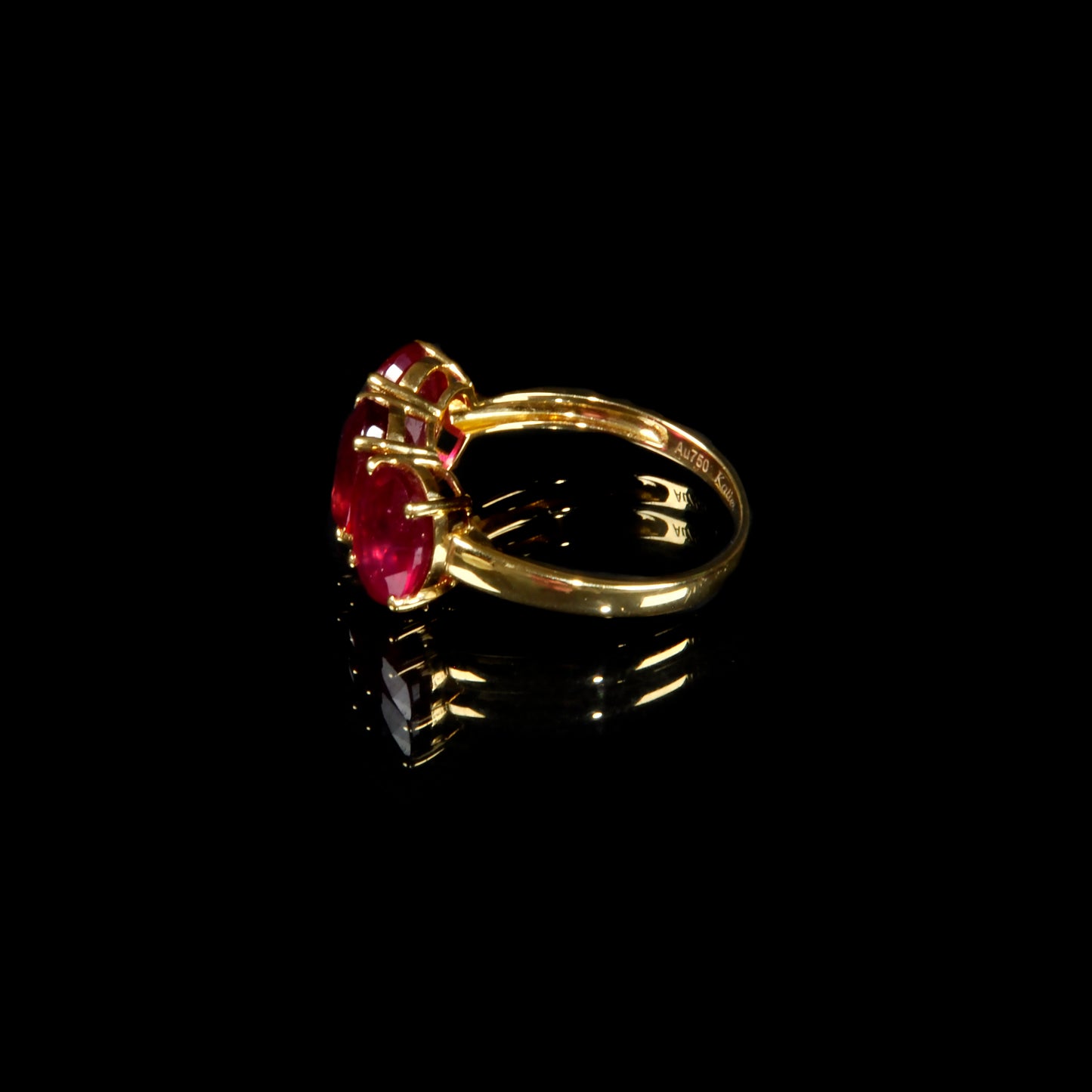 18K Gold Natural ruby three stone ring, 18K gold, handmade, Gift, women, natural ruby, US 7.5