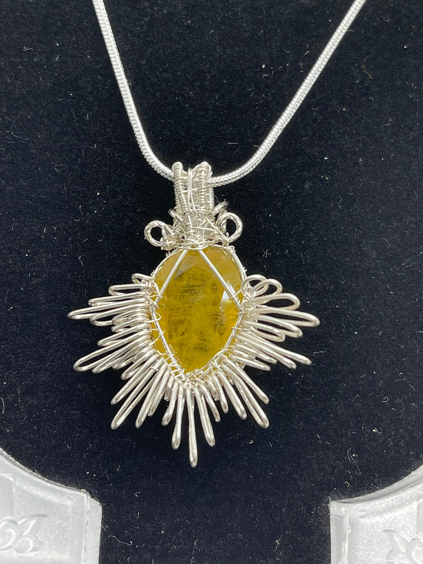 10 ct Natural yellow sapphire pendant, Sterling silver pendant Seed pearls, antique, handmade, Sterling silver, Pendant, Gift