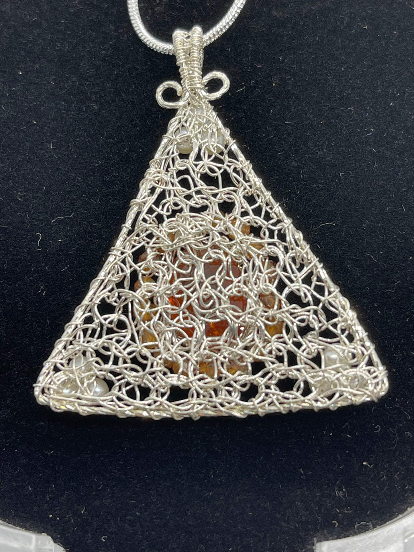 8 ct Natural yellow sapphire pendant, Sterling silver pendant Seed pearls, antique, handmade, triangle, Sterling silver, Pendant, Gift